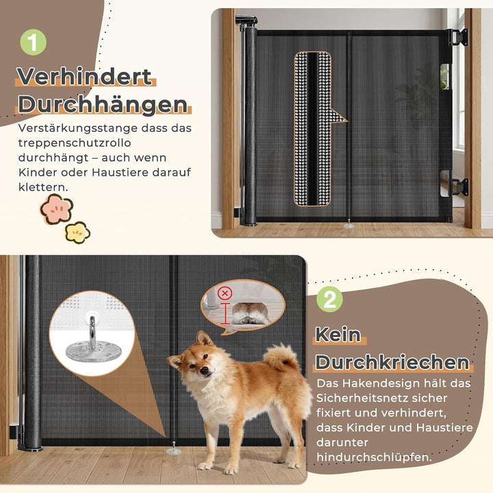 Ycozy Treppenschutzgitter Türschutzgitter Ausziehbar mit Stützstangen Treppenschutzrollo Türgitter B