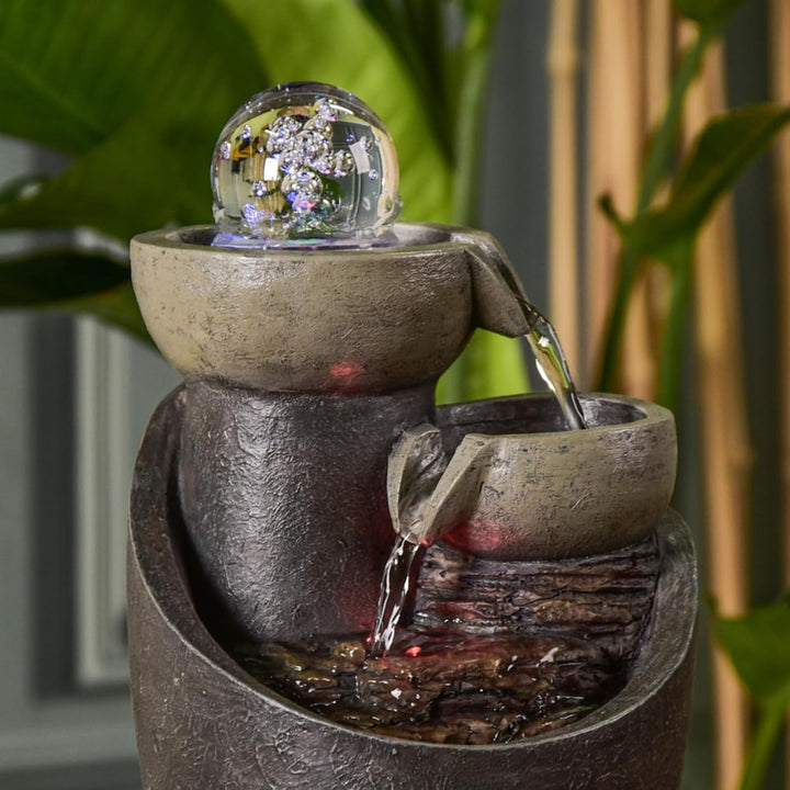 Innenbrunnen Kaskaden Glas Wasserwassereffekt Natursteinlicht LED Bunte LED, Tischbrunnen, aussergew
