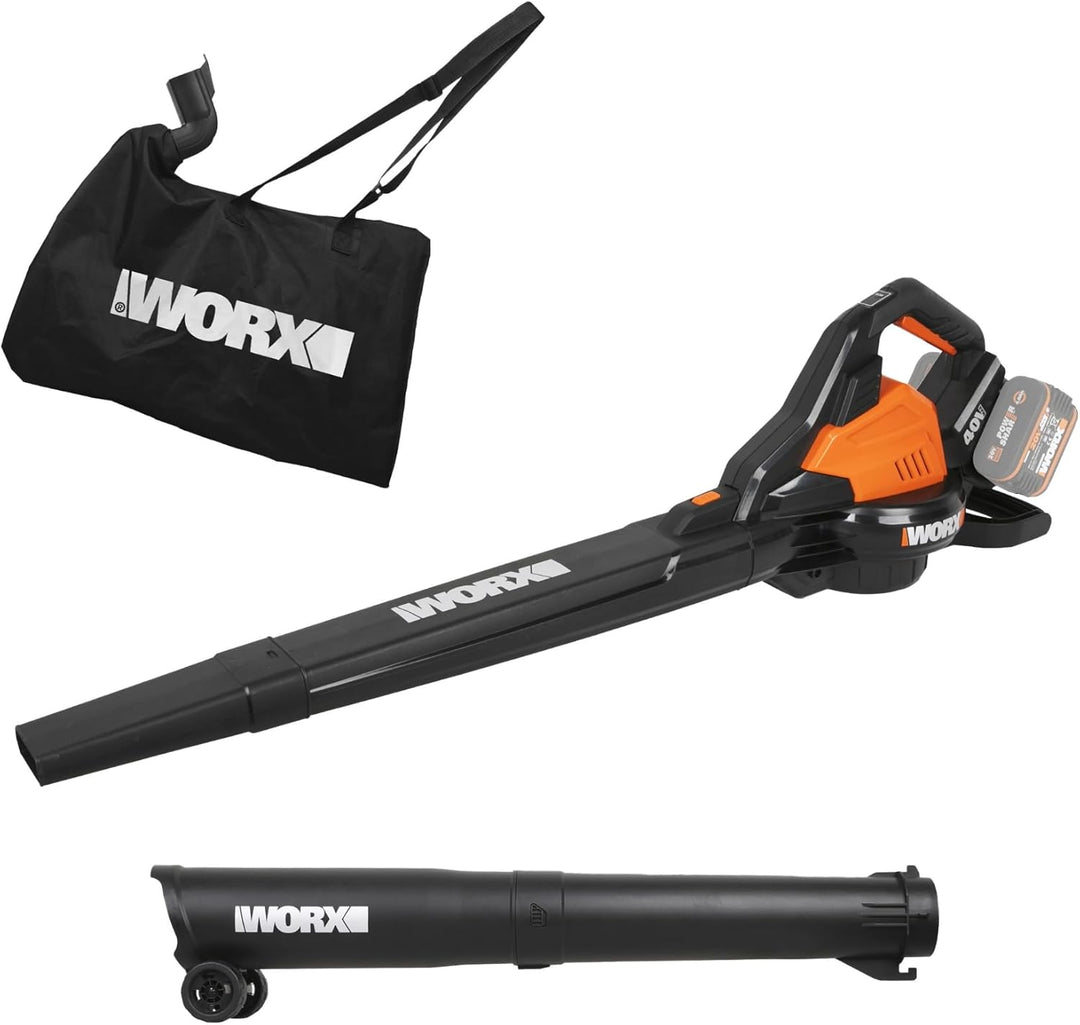 WORX WG583E.9 Akku-Laubbläser/Laubsauger 40V(2x20V) - 2 in 1 zum Laub Zusammenkehren & Aufsaugen - 3