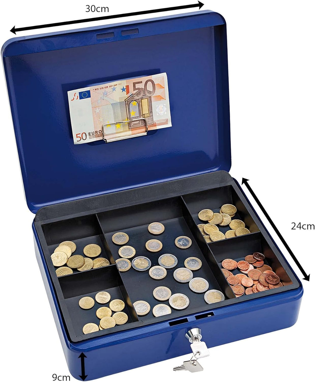 WEDO 145403H Geldkassette aus pulverbeschichtetem Stahl, Geldnoten- und Belegeklammer, 5-Fächer-Münz