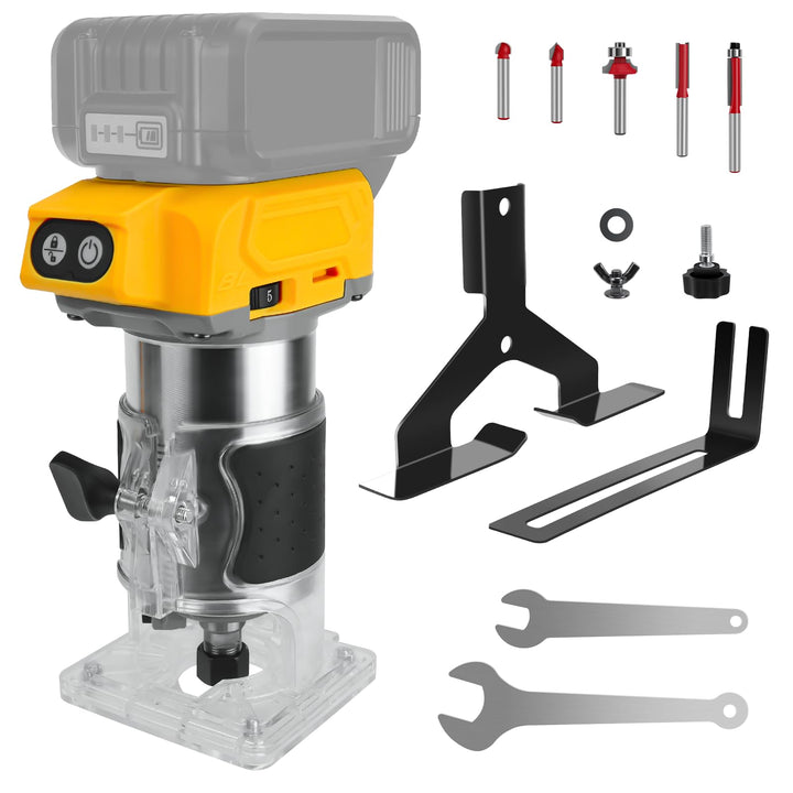Akku Oberfräse kompatibel für Dewalt 20V Batterie, 800W Bürstenloser Trimmer Router mit 5 Gängen, 30