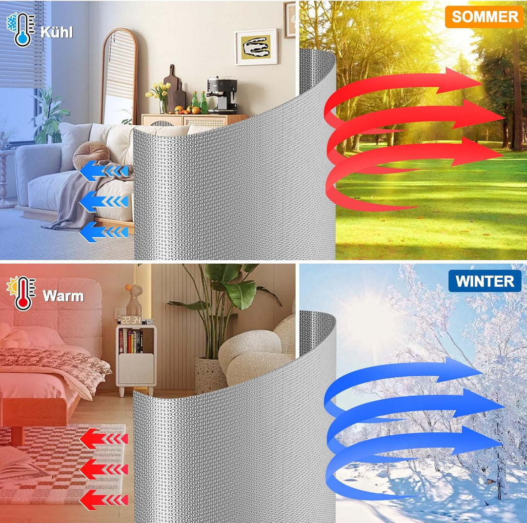 Aluminisierte Isolierfolie 60cm x 5m, 3mm Dicke Isolierung Dämmfolie Doppelseitige Alu-Luftpolsterfo