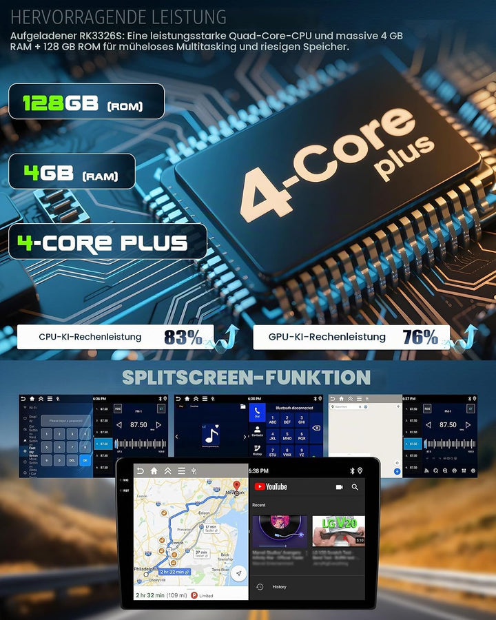 CAMECHO 4G+128G Android 15 Autoradio für Audi TT MK2 8J mit Navi Carplay Android Auto Wireless, Dopp