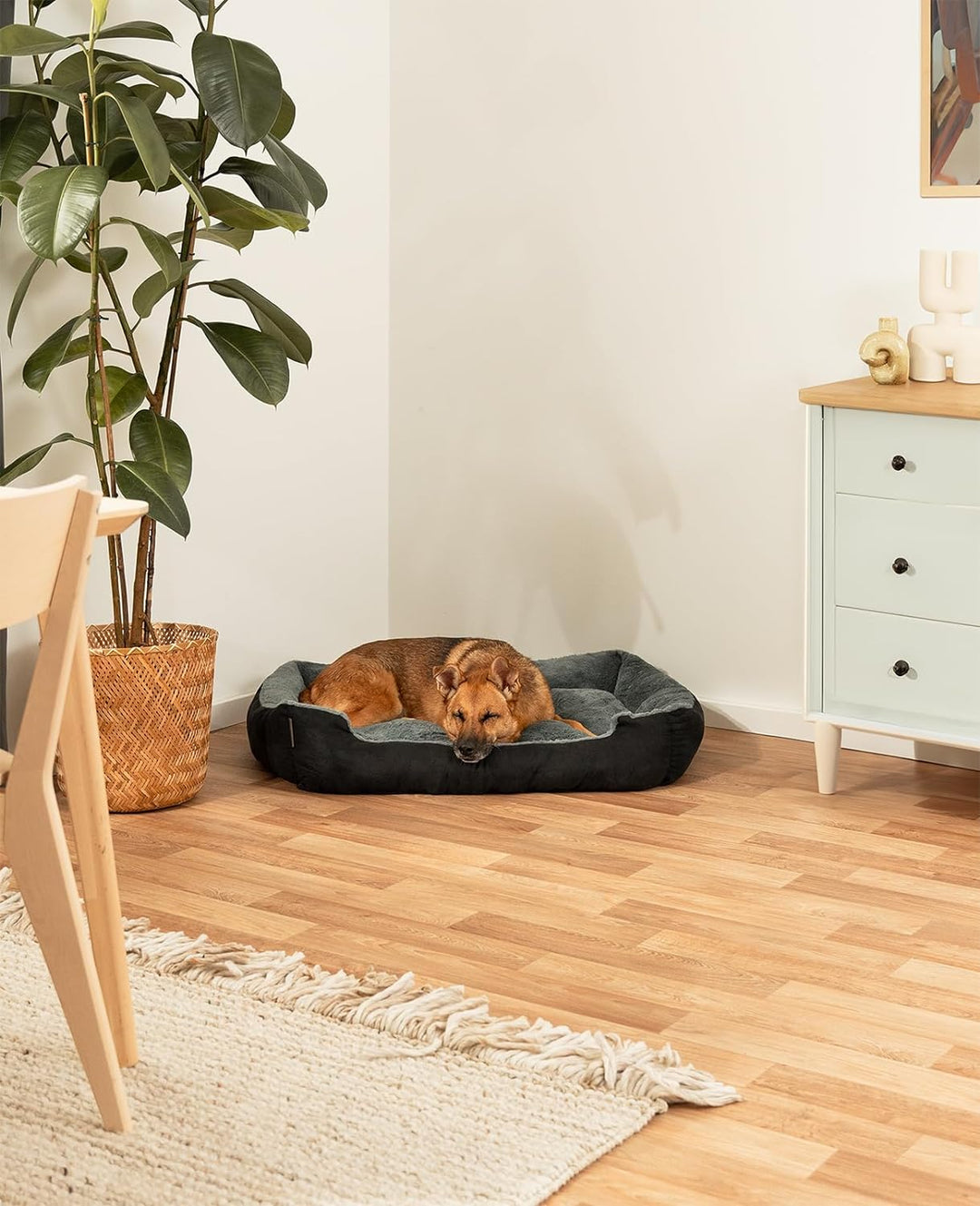 lionto Hundebett Hundekissen Hundekörbchen mit Wendekissen, (XL) 90x70 cm grau/schwarz L 90 x B 70 x