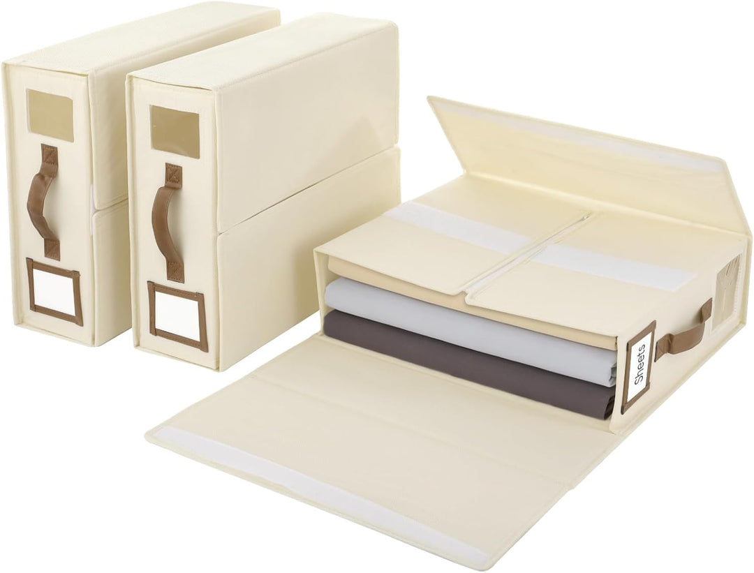 Linen Bed Sheet Organiser Box,3er-Set Faltbare Aufbewahrungsboxen für Bettwäsche, 38 x 33 x 11,5 cm,