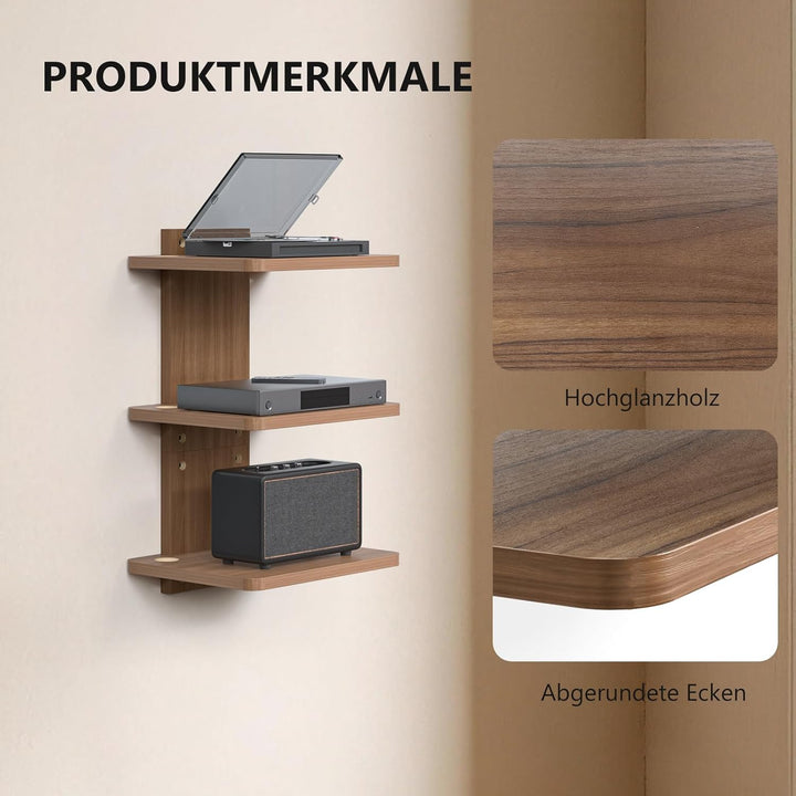 WALI Schwebendes TV-Regal, 3-stöckiges Projektorregal für DVD-Player, Router, Spielkonsolen, Kabelbo