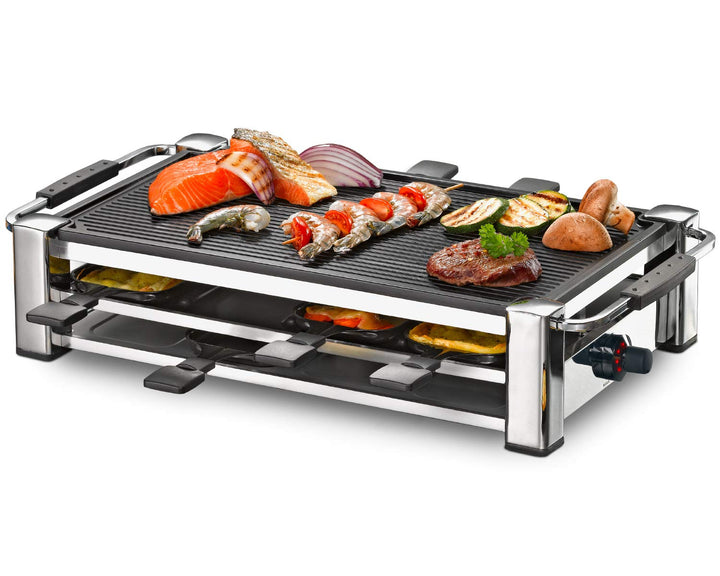 ROMMELSBACHER RCC 1500 Raclette-Grill (extra langes Kabel (2m), Tischgrill für 8 Personen, gerippte
