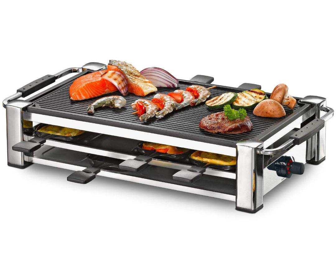ROMMELSBACHER RCC 1500 Raclette-Grill (extra langes Kabel (2m), Tischgrill für 8 Personen, gerippte