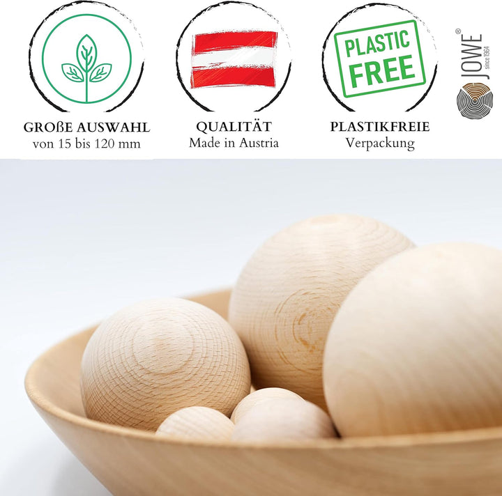 JOWE Holzkugel 25mm aus Buche ohne Bohrung 50 Stück - Kugel aus Holz ohne Loch made in Austria Durch