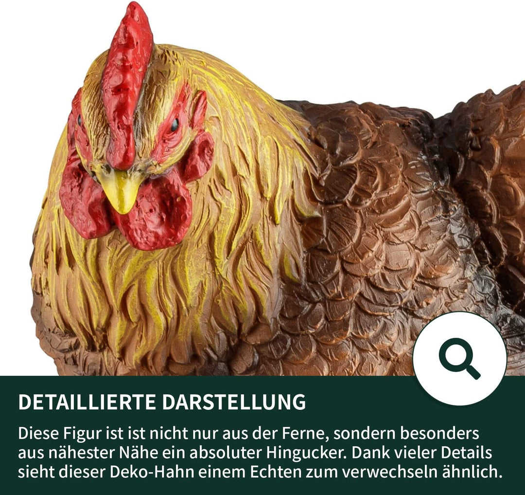 VERDOBA Garten Figur Huhn aus Kunstharz, braun, handbemalt - Henne Dekofiguren Garten Deko Gartenfig