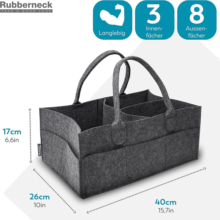 Rubberneck Baby Windel Filztasche XL - tragbare Wickeltasche, Allzweck Organizer aus Filz (Dunkelgra