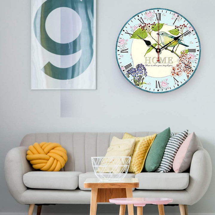 SWHONG Shabby Chic Vogel Wanduhr für Wohnzimmer Schlafzimmer Küche Wohnkultur, Holz Silent Home Wand