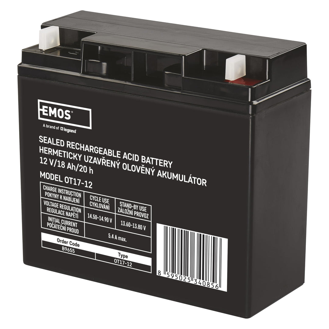 EMOS - Wartungsfreier Bleiakku - 12V 18Ah - AGM Batterie - Für Notbeleuchtung, Alarmsysteme, USV-Ger