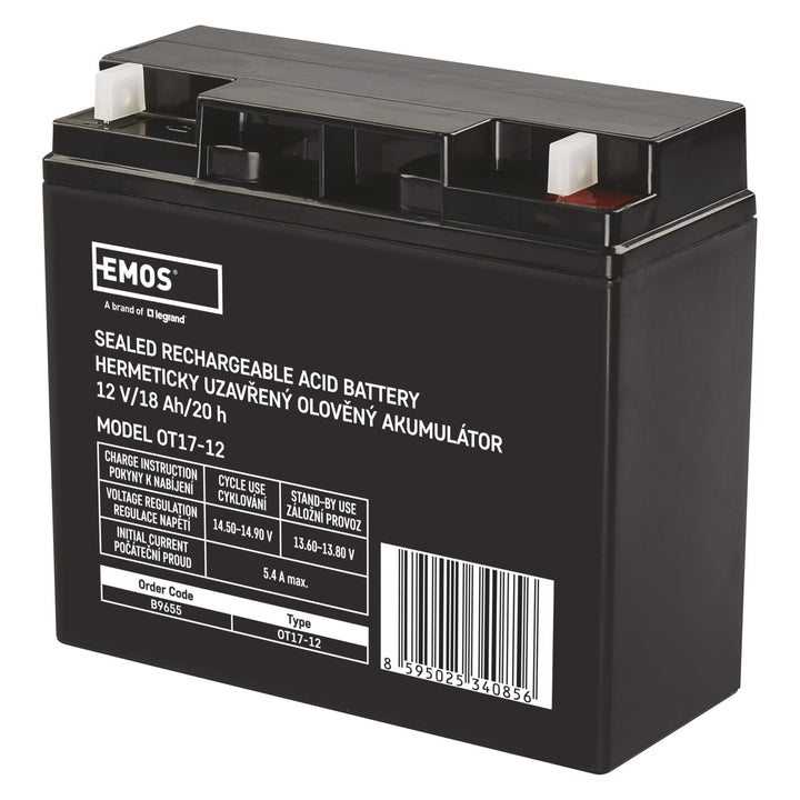 EMOS - Wartungsfreier Bleiakku - 12V 18Ah - AGM Batterie - Für Notbeleuchtung, Alarmsysteme, USV-Ger