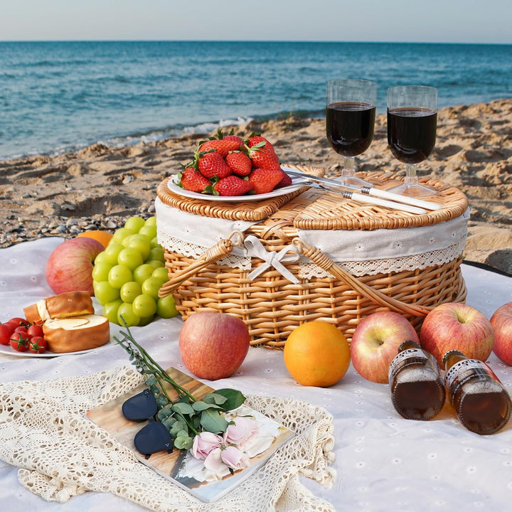 Happypicnic Picknickkorb aus Weidengeflecht mit Griff, 38,1 cm grosser, leerer Picknickkorb mit Deck