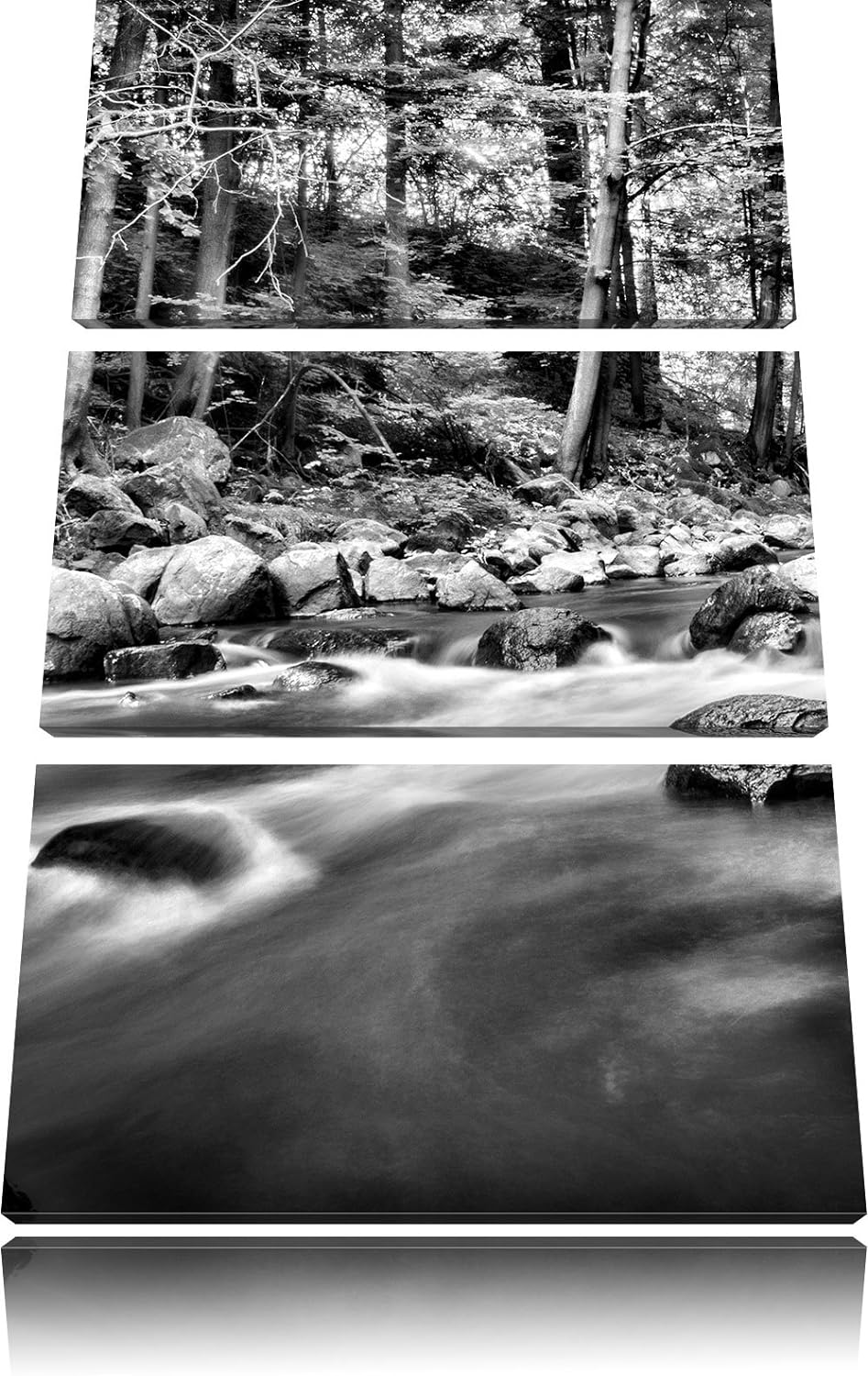 Pixxprint Fluss im Wald mit Steinen als Leinwandbild/Grösse: 3 Teilig (120x80) cm/Wandbild/Kunstdruc
