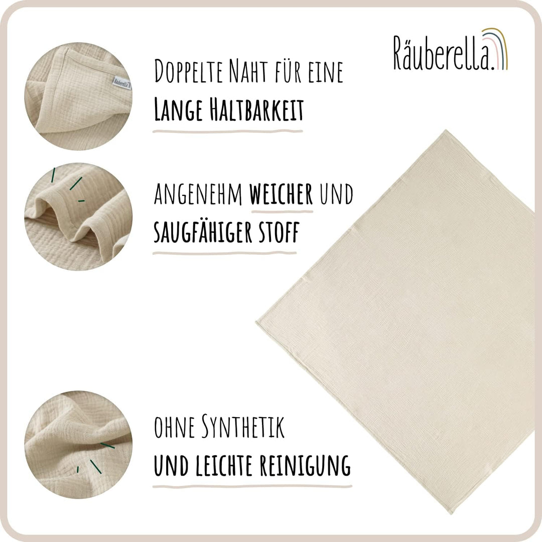 Räuberella ® Original Kuscheldecke 120cm x 120cm Babydecke aus 100% Musselin Bio Baumwolle - Geschen