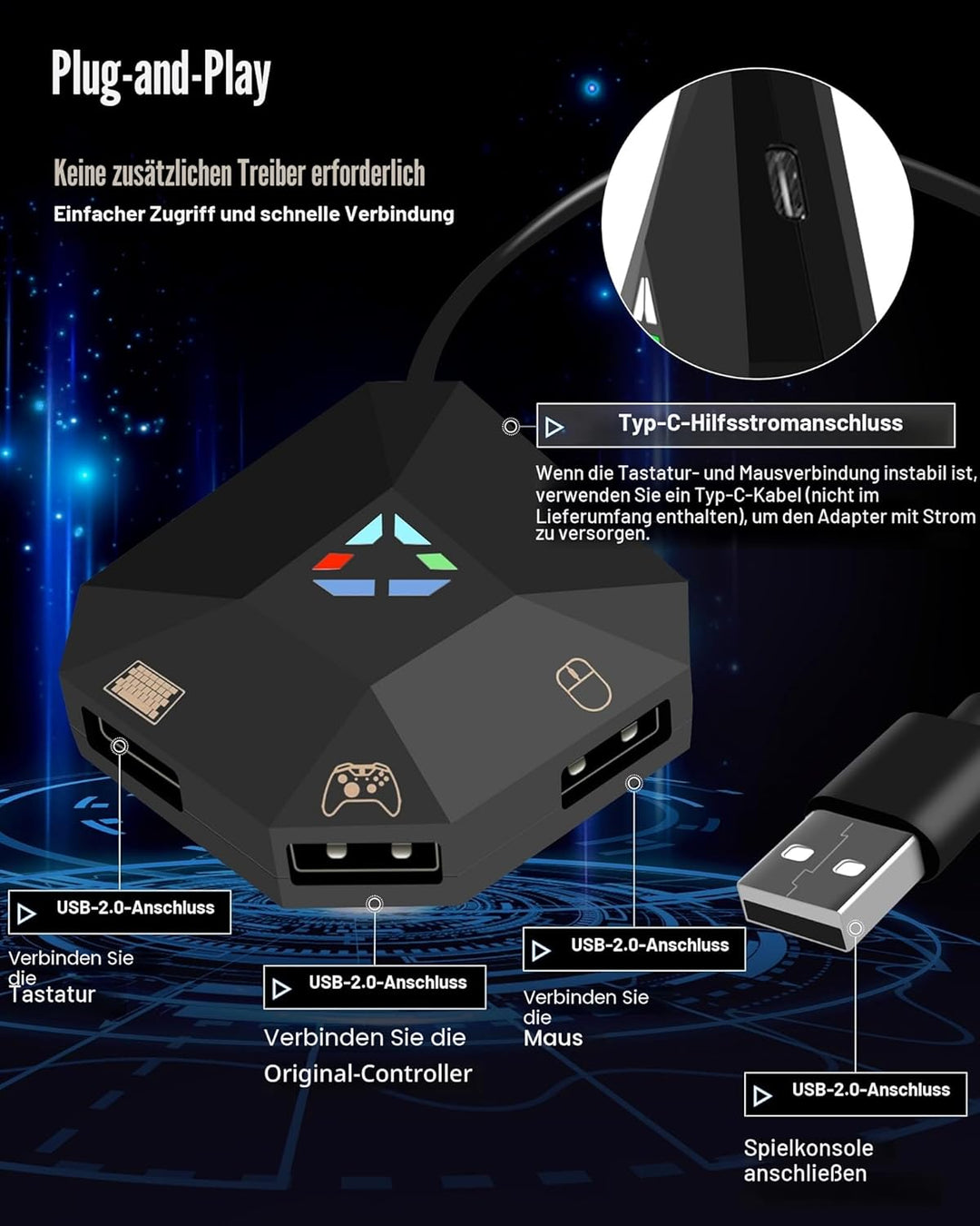 Joso Tastatur- und Mausadapter für NS Witch, Xbox One X/S, PS4, Switch Tastaturadapter zum Abspielen