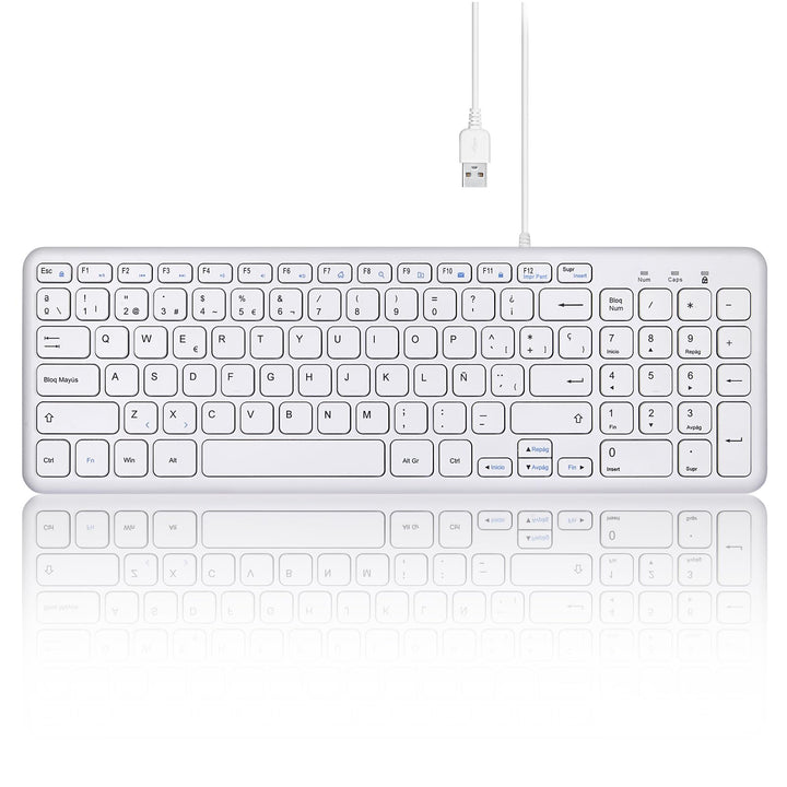Perixx PERIBOARD-213 W USB-Tastatur mit Kabel – kompaktes Design mit Nummerntastatur – Weiss – Spani