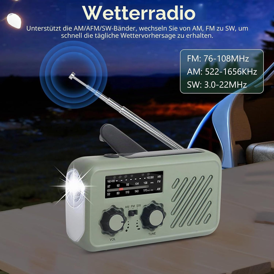Notfallradio mit Kurbel &amp; 2000 mAh Wiederaufladbare Batterie, Solar Radio mit Weltempfänger, Tragbar