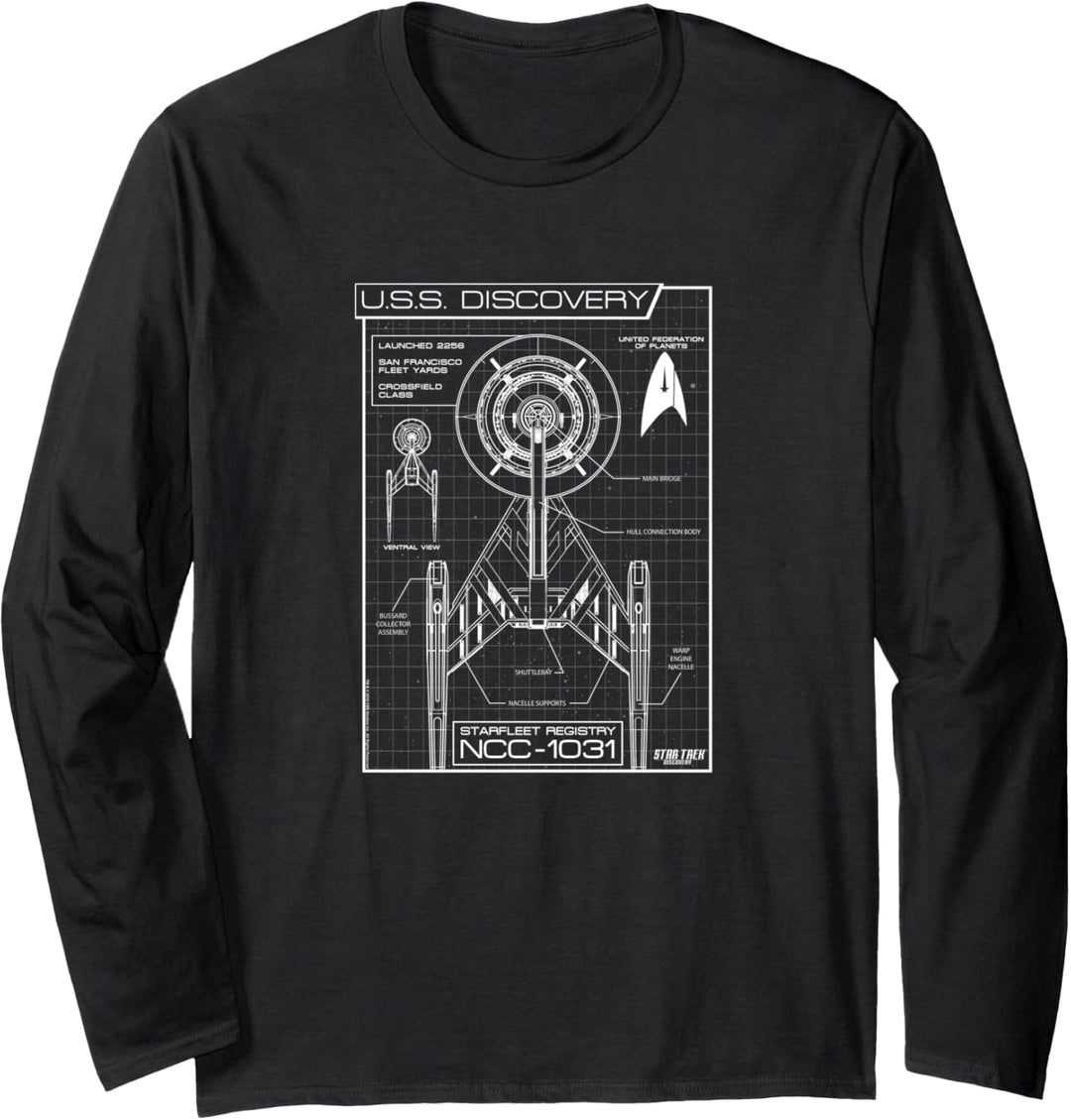 Star Trek U.S.S Discovery Schematics Poster Langarmshirt