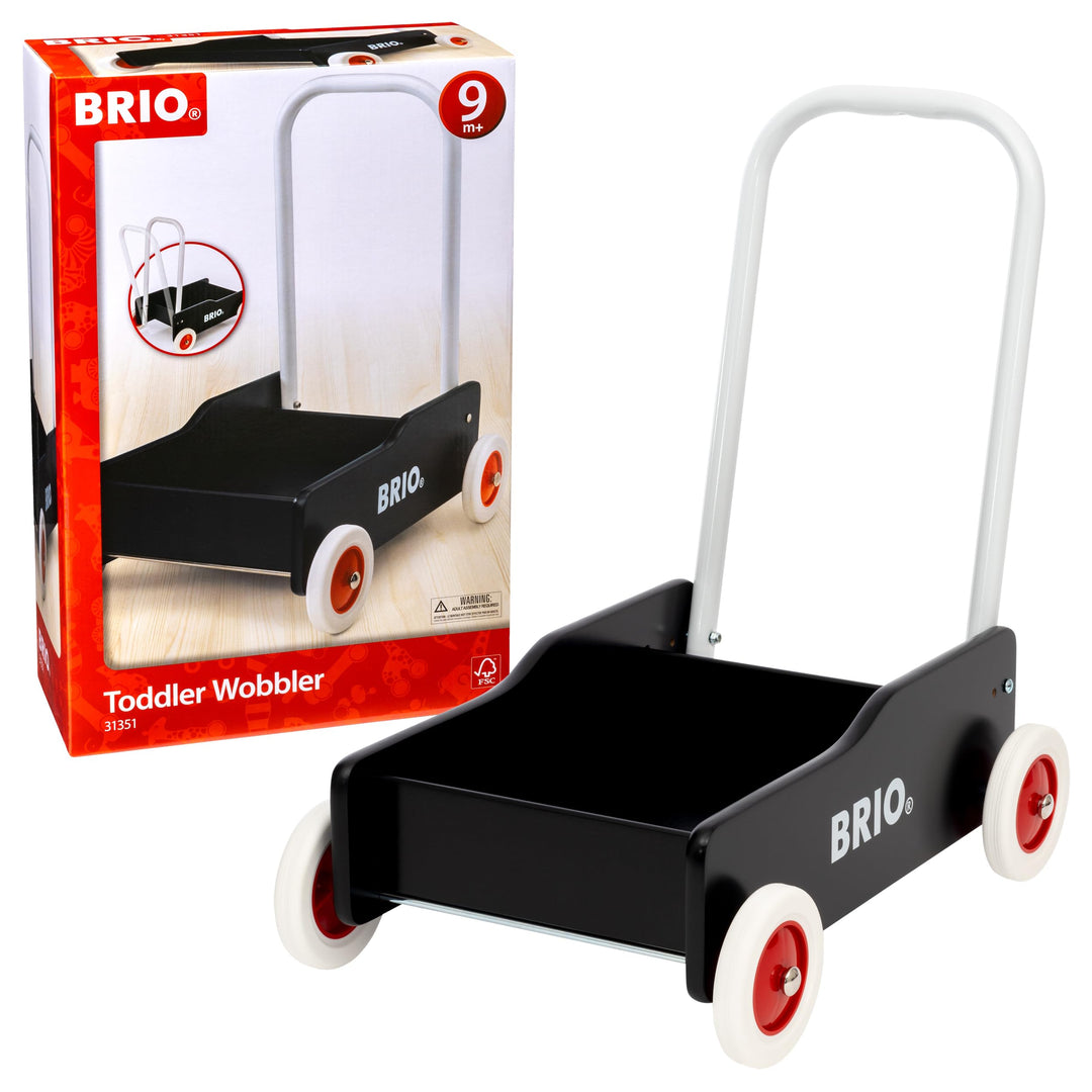 BRIO 31351 Lauflernwagen Schwarz - Der schwedische Klassiker für Kinder ab 9 Monaten - Verstellbarer