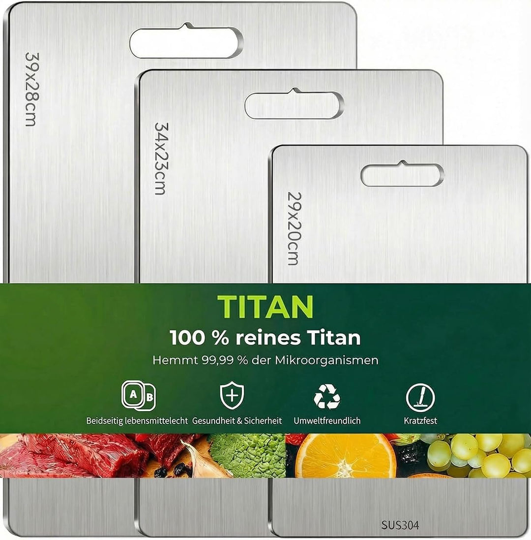 3 Stück Titan Schneidebrett, Titanium Cutting Board, Edelstahl Schneidebrett, Erstklassige Titan-Sch