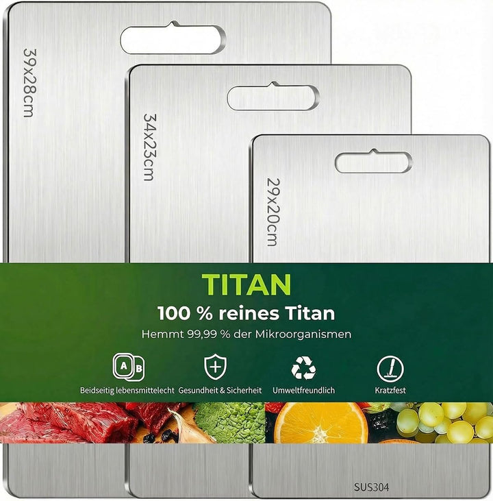 3 Stück Titan Schneidebrett, Titanium Cutting Board, Edelstahl Schneidebrett, Erstklassige Titan-Sch