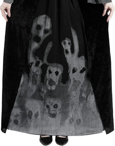 Buen Don Damen Hexen Kostüm, Halloween Cosplay Zombie Kostüm Hexe Mit Kapuze Robe (XXL), XXL