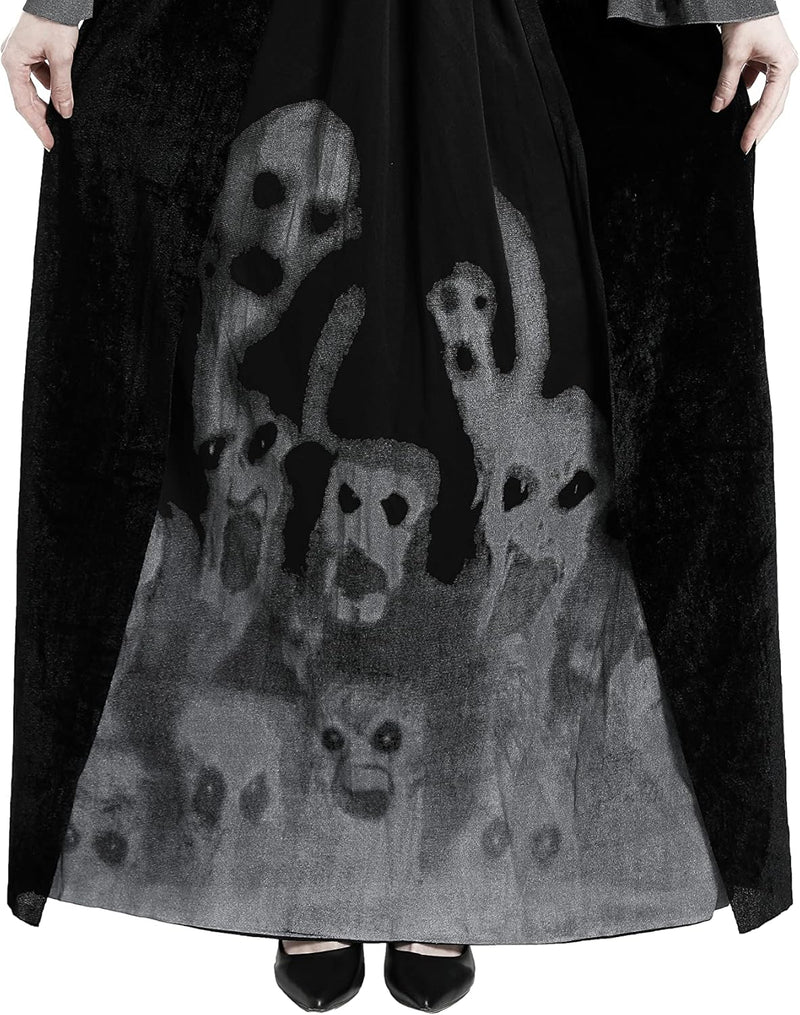 Buen Don Damen Hexen Kostüm, Halloween Cosplay Zombie Kostüm Hexe Mit Kapuze Robe (XXL), XXL