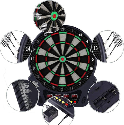 Eloklem Elektronische Dartscheibe Dardboard mit 4 LCD-Anzeige und Ladeadapter Geeignet, 6 Darts und