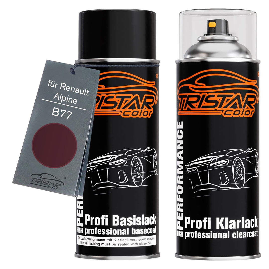 TRISTARcolor Autolack Spraydosen Set für Renault/Alpine B77 Rouge Margot Basislack Klarlack Sprühdos