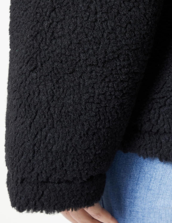 Replay Damen Jacke Kunstfelljacke aus Teddyfell, Black 098