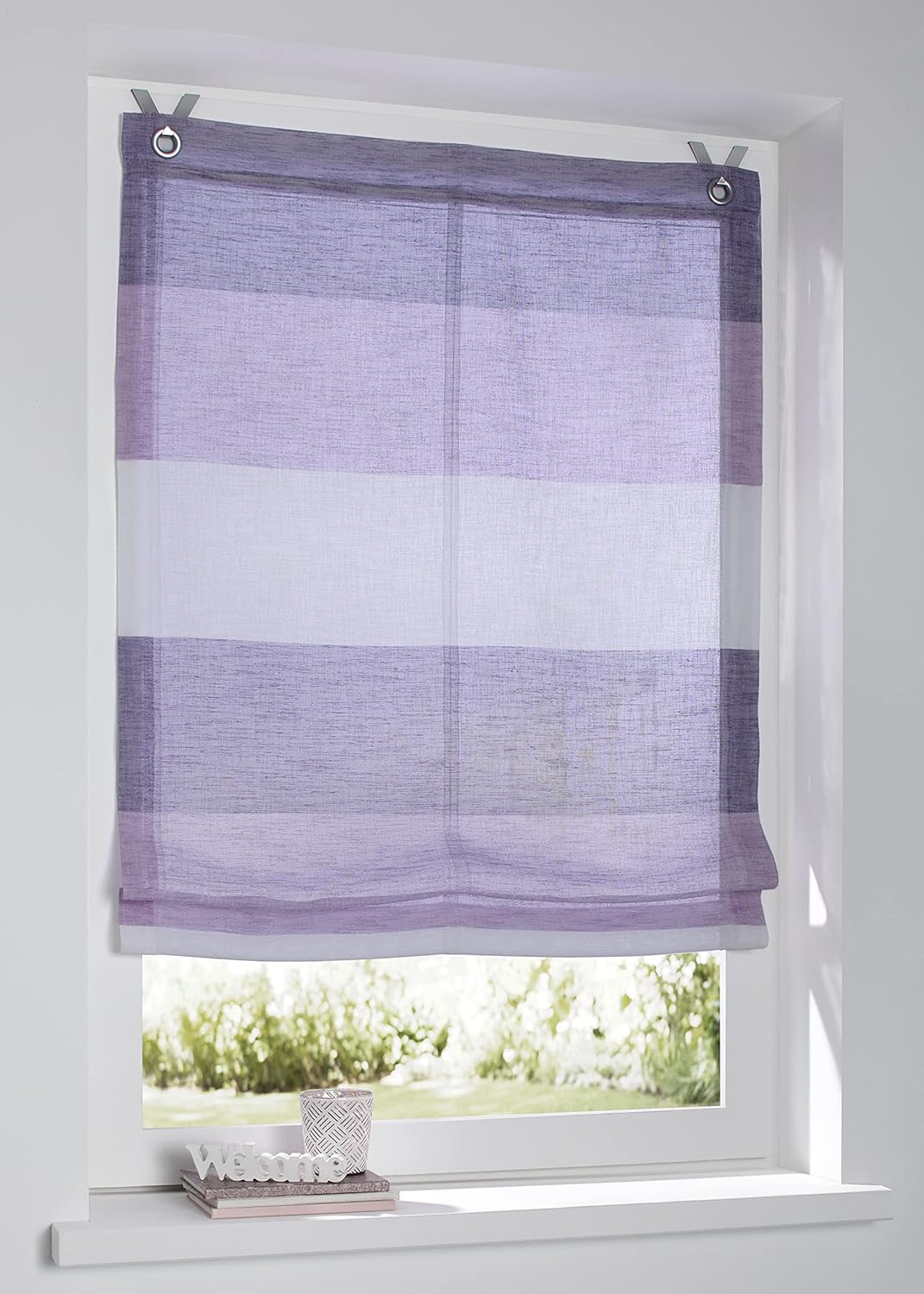 Ösenrollo Marit gestreift Rose/lila/Creme mit bunten Webstreifen Breite 60 cm x Höhe 120 cm, incl. F