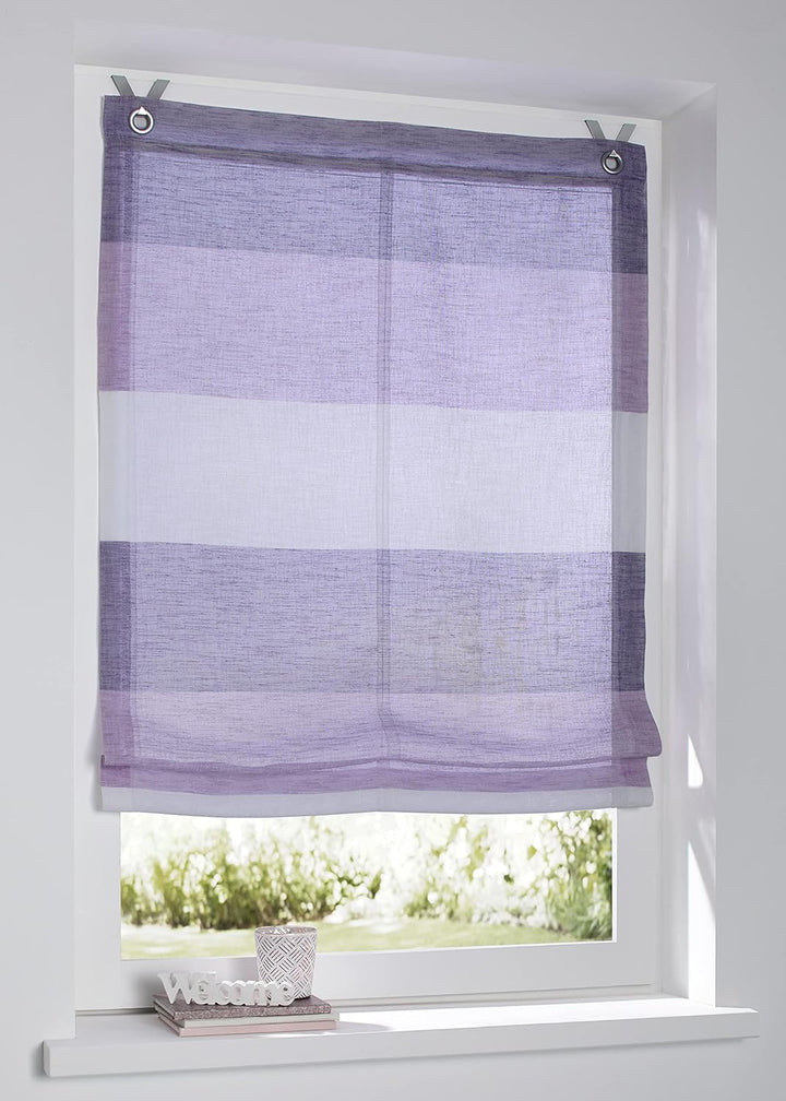 Ösenrollo Marit gestreift Rose/lila/Creme mit bunten Webstreifen Breite 45 cm x Höhe 120 cm, incl. F