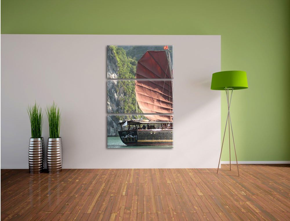 Pixxprint Segelschiff im Sonnenuntergang 3Teiler 120x80 cm Leinwandbild Wandbild Kunstdruck