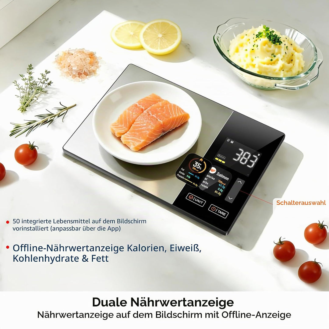 Smart Küchenwaage Kalorienzählung Ernährung Lebensmittelwaage mit kostenloser App & Bluetooth verfol
