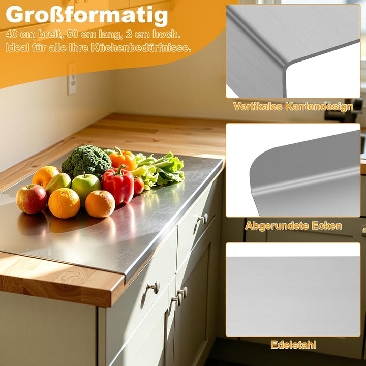 Edelstahl Schneidebrett mit Kante 40x 50cm, Edelstahl Arbeitsplatte Gross, Metall Schneidebrett Teig