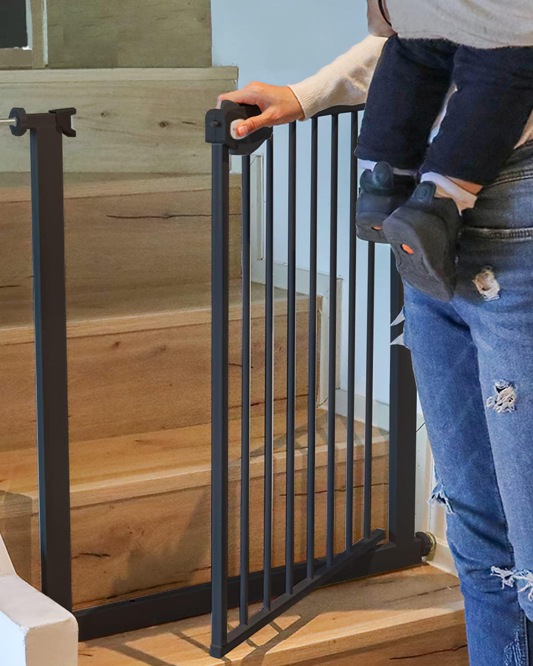 UBRAVOO Babygitter für Türen und Treppen, Druckmontage, kein Bohren,10cm automatisch schliessendes M