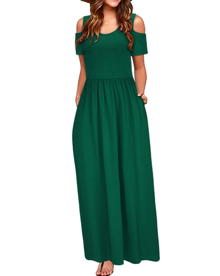 STYLEWORD Sommerkleid Damen Lang Kurzarm Maxikleid Blumen Kleider mit Taschen M Grün-456, M Grün-456