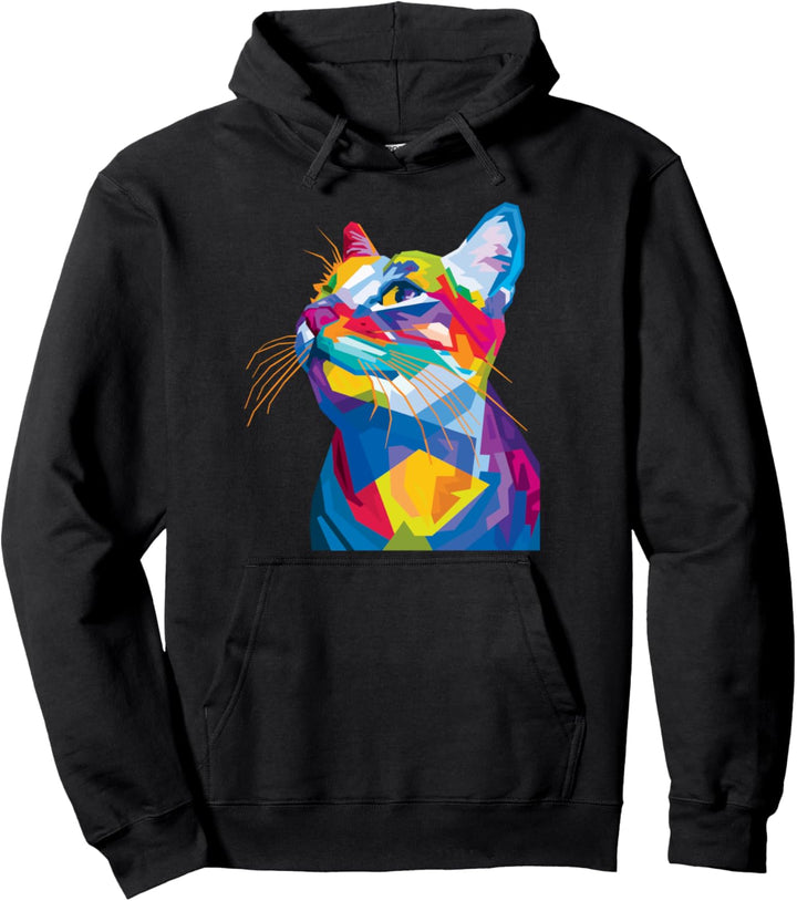 Colorful cat Cute Geometric Kitten pop art style Gift Idea Pullover Hoodie