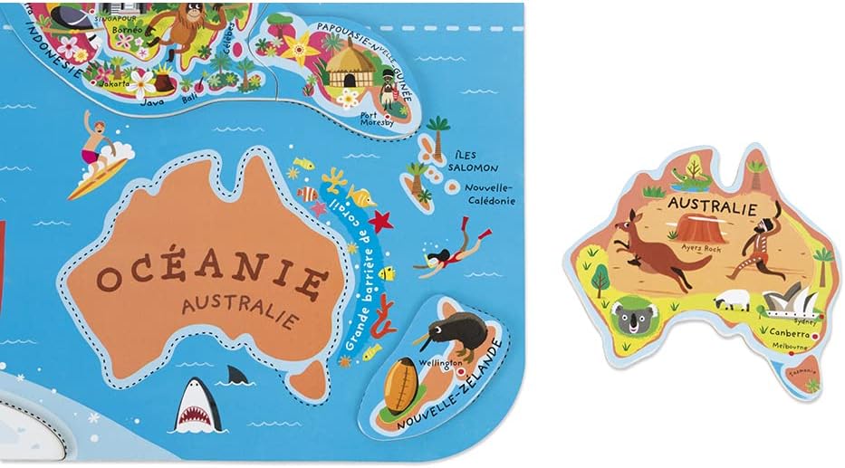 Janod - Magnetisches Weltkarten-Puzzle aus Holz, 92 magnetische Teile, 70 x 43 cm, französische Vers