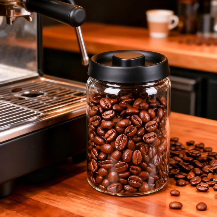 Kaffeedose mit Vakuumdeckel: 2 Stück Kaffeedose Luftdicht, 1200ml+1800ml Vakuum-Kaffeedosen aus Glas