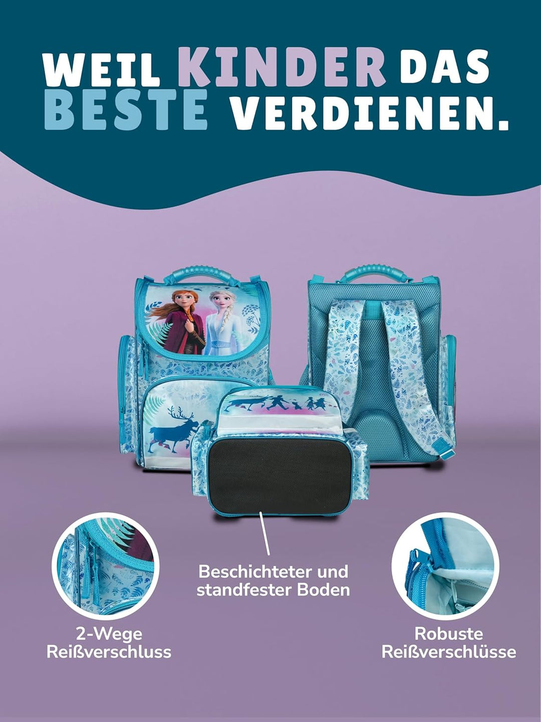 Familando - Schulranzen Set CLOU - 5-teilig mit Federmappe - Disney Eiskönigin (Frozen) - Ergonomisc