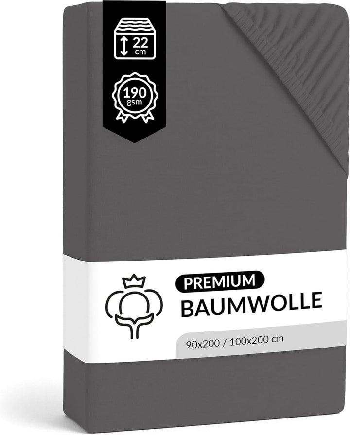 LARAWELL Spannbettlaken 90x200cm Baumwolle, bis 100x200, anthrazit, Spannbetttuch extra Dicker Premi