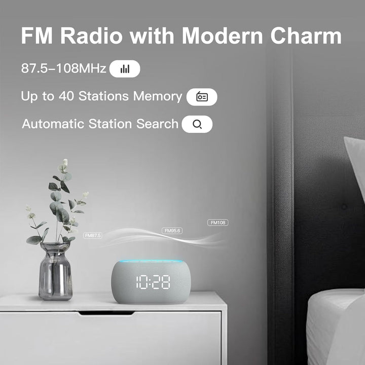 ANJANK Radiowecker mit Bluetooth Lautsprecher, 10W Hi-Fi Dual-Lautsprecher, 7-Farbiges Nachtlicht, D