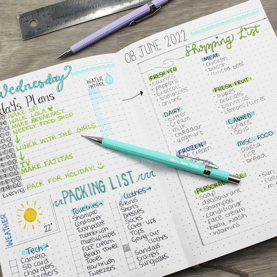 Pentel P205-97 Druckbleistift, Blumenmuster, Pastellfarben, 6 Stück