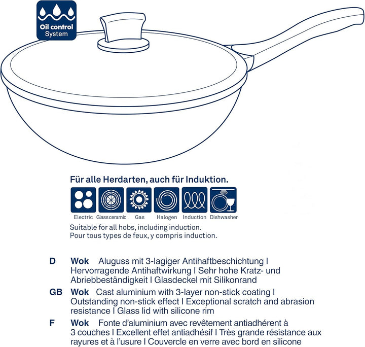 kela Wok Stella Nova, Ø 30 cm, 5 L, Aluguss, Allherdboden, antihaftbeschichtet, hitzebeständig bis 1