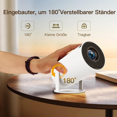 Mini Beamer mit Android TV mit Bluetooth & WiFi 6, Auto Keystone Portable Projektor, 180° Rotation,