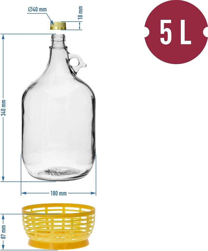 lilawelt24 5L Flasche +Gummistopfen + Gärröhrchen Gärballon Set Weinballon Gärbehälter/brauen Wein M